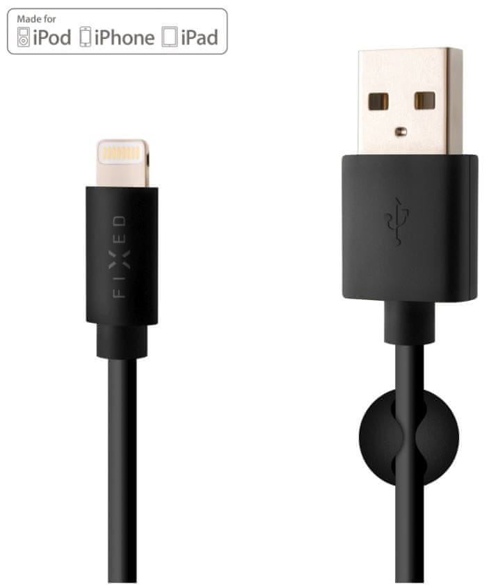 FIXED Dátový a nabíjací kábel s konektormi USB/Lightning, 1 meter, MFI certifikácia, FIXD-UL-BK čierny
